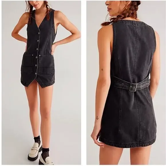 FP We The Free Women’s Out Of Office Vest Dress Return To Sender Washed Black XS - Picture 1 of 10